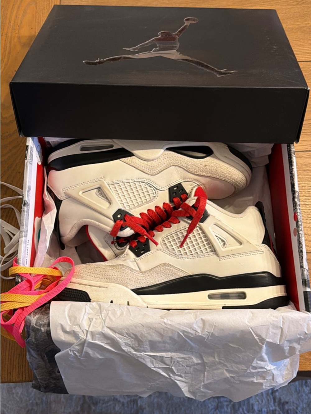 Jordan Kids White Sneakers with Red Laces